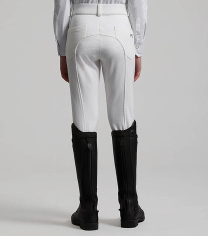 Girl in White Riding Breeches & Black Boots: Premier Equine Brava Competition Breeches, Full Seat Gel, Equestrian Apparel