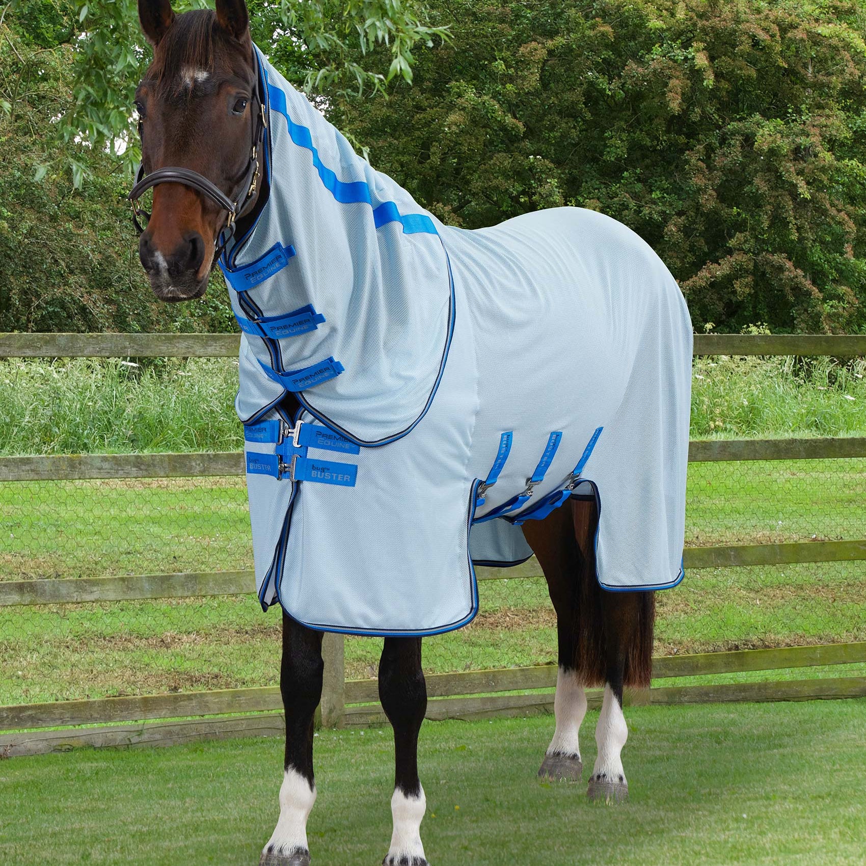 Premier Equine Bug Buster Fly Rug with Detachable Neck and Belly Flap Blue