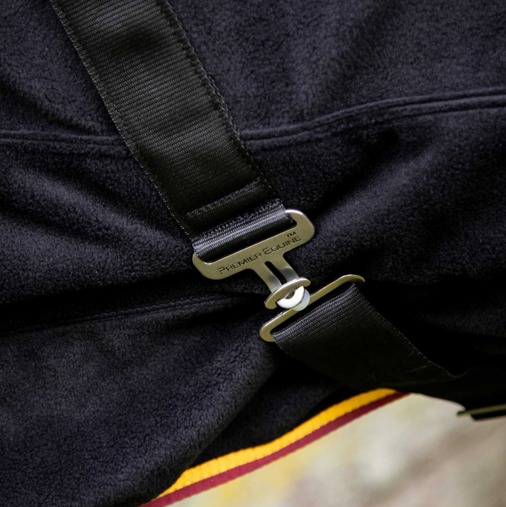 Premier Equine Buster Fleece Cooler Continental Edition Black Horse Rug - Close Up of Buckle