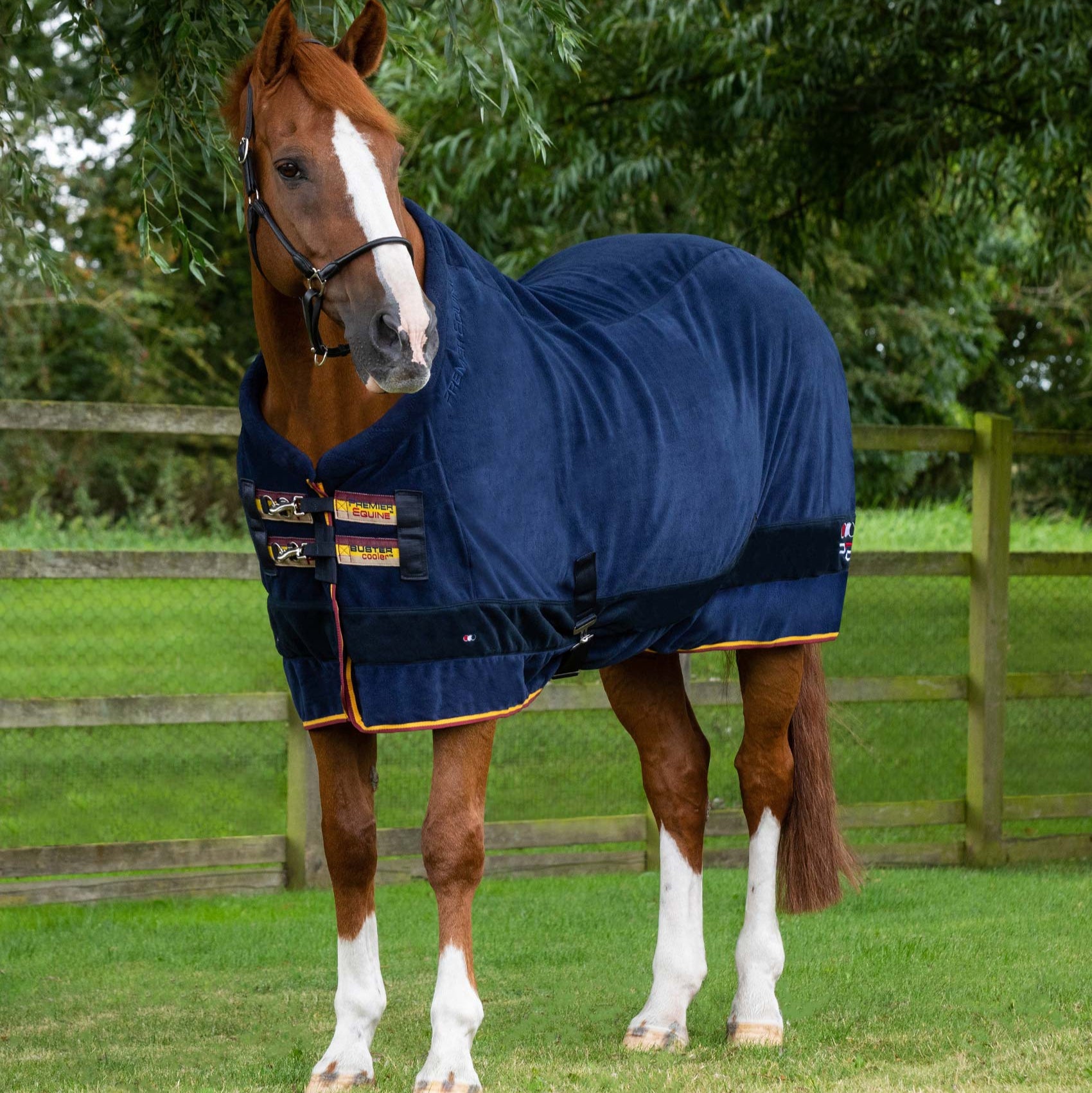 Premier Equine Buster Navy Fleece Horse Cooler Rug - Comfortable & Breathable Equine Clothing for Cooling and Sweat Absorption