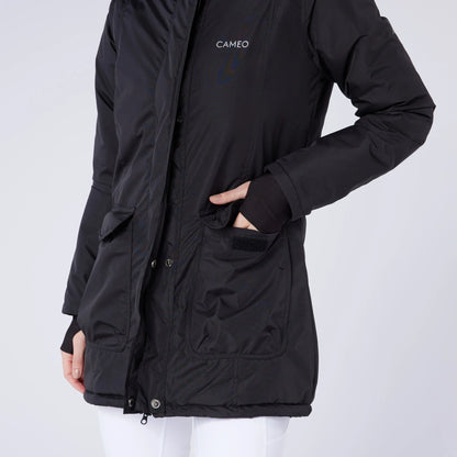CAMEO Ventus Black Riding Jacket: Quilted, Vented, Hooded. Warm & Comfortable. Equiflair Riding Apparel.