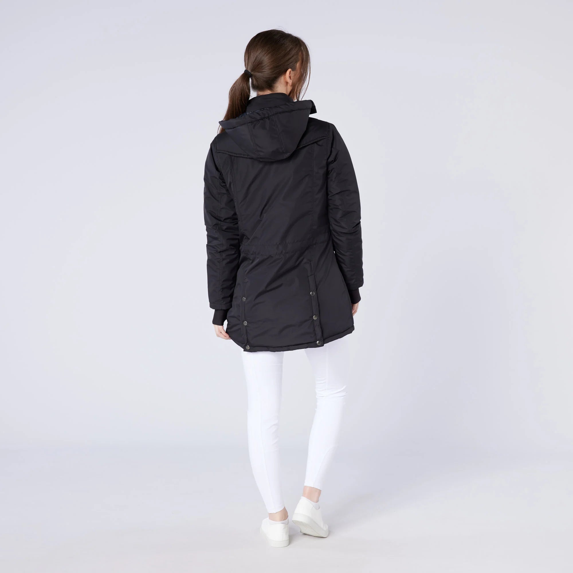 Black Quilted Riding Jacket with Hood - Equestrian Apparel | CAMEO VENTUS Double Vented Comfort