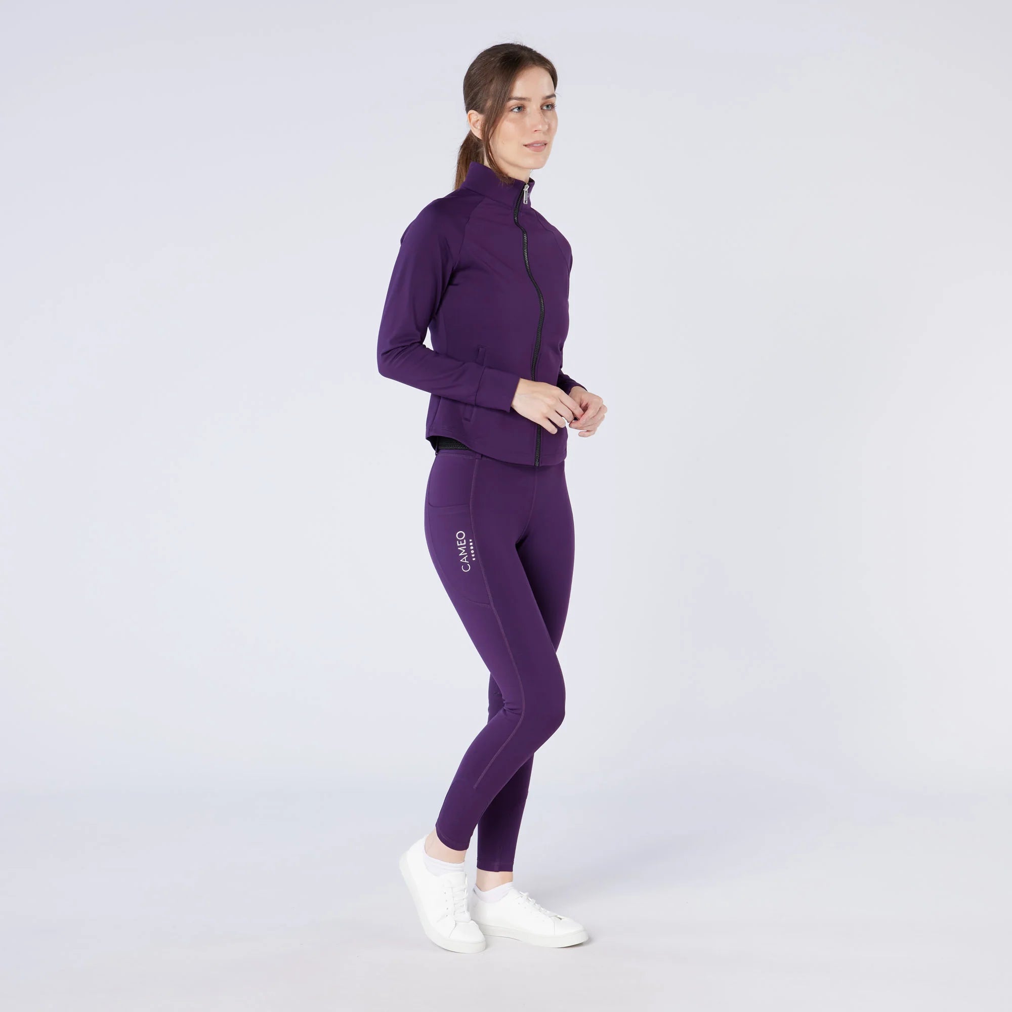 CAMEO ECODRY RIDING TIGHTS PURPLE - Equestrian Winter Riding Apparel, Women's Purple Riding Leggings with Silicone Seat & Ecofriendly features.