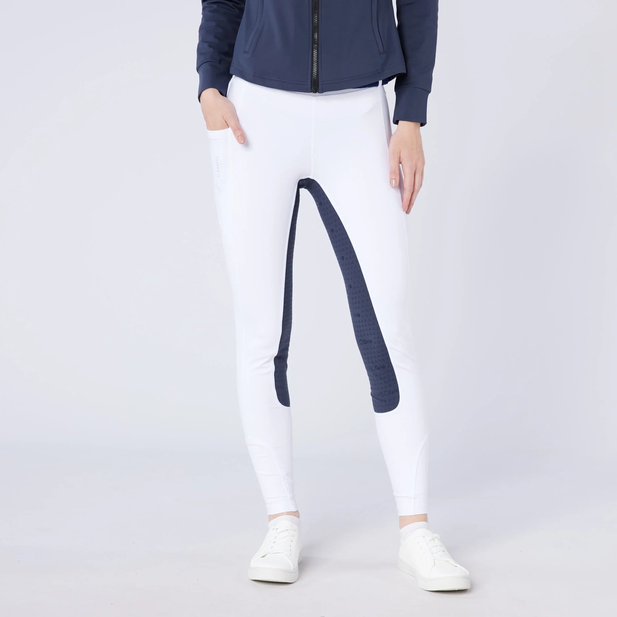 CAMEO ECODRY White Riding Tights with Navy Seat - Equestrian Apparel
