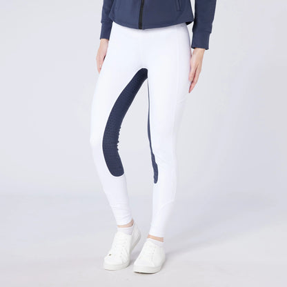 CAMEO EcoDry Riding Tights - White Equestrian Leggings with Navy Silicone Seat - Best Seller!