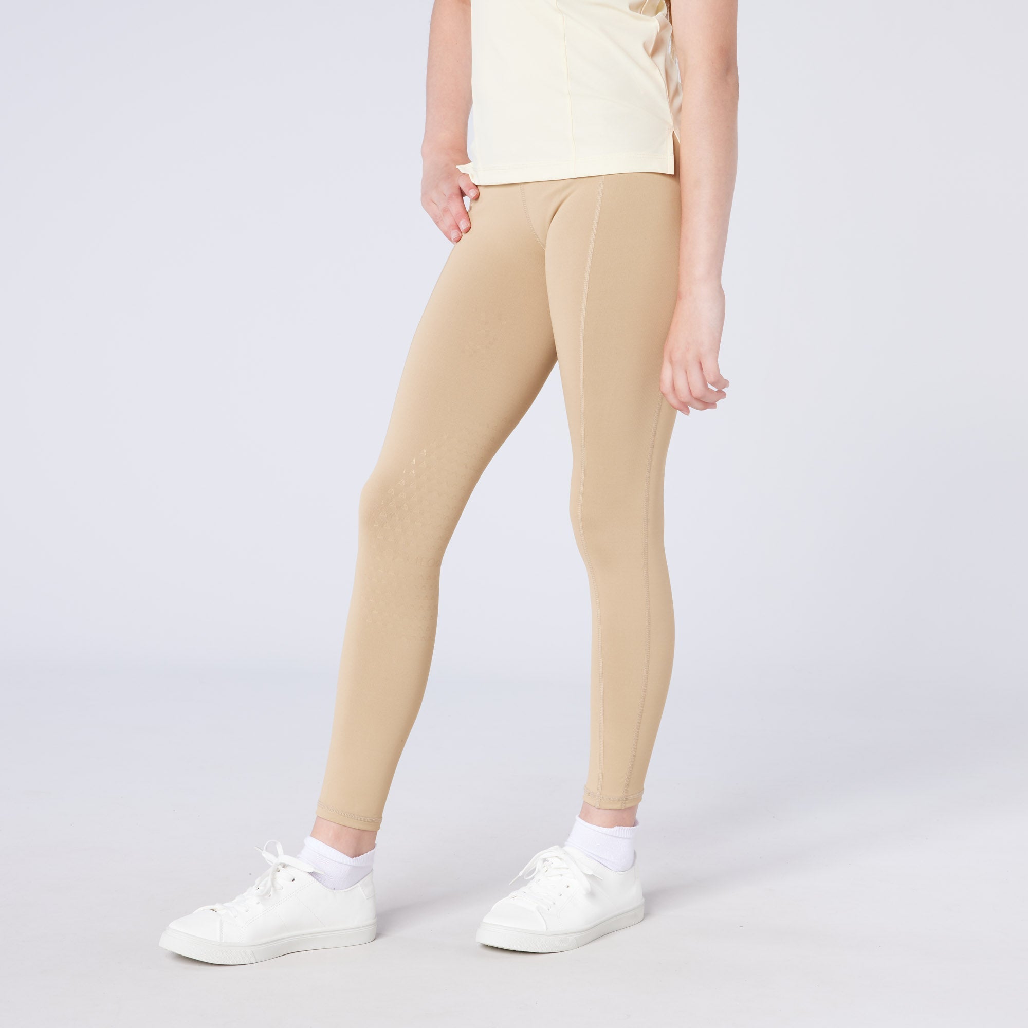 Cameo Junior Core Riding Tights Canary: Comfortable equestrian apparel for kids with silicone knee grip & phone pocket. #CameoEquine