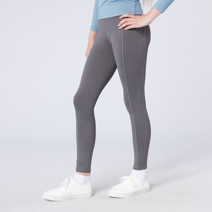 Cameo Junior Riding Tights: Grey Equestrian Leggings with Silicone Knee Grip & Phone Pocket