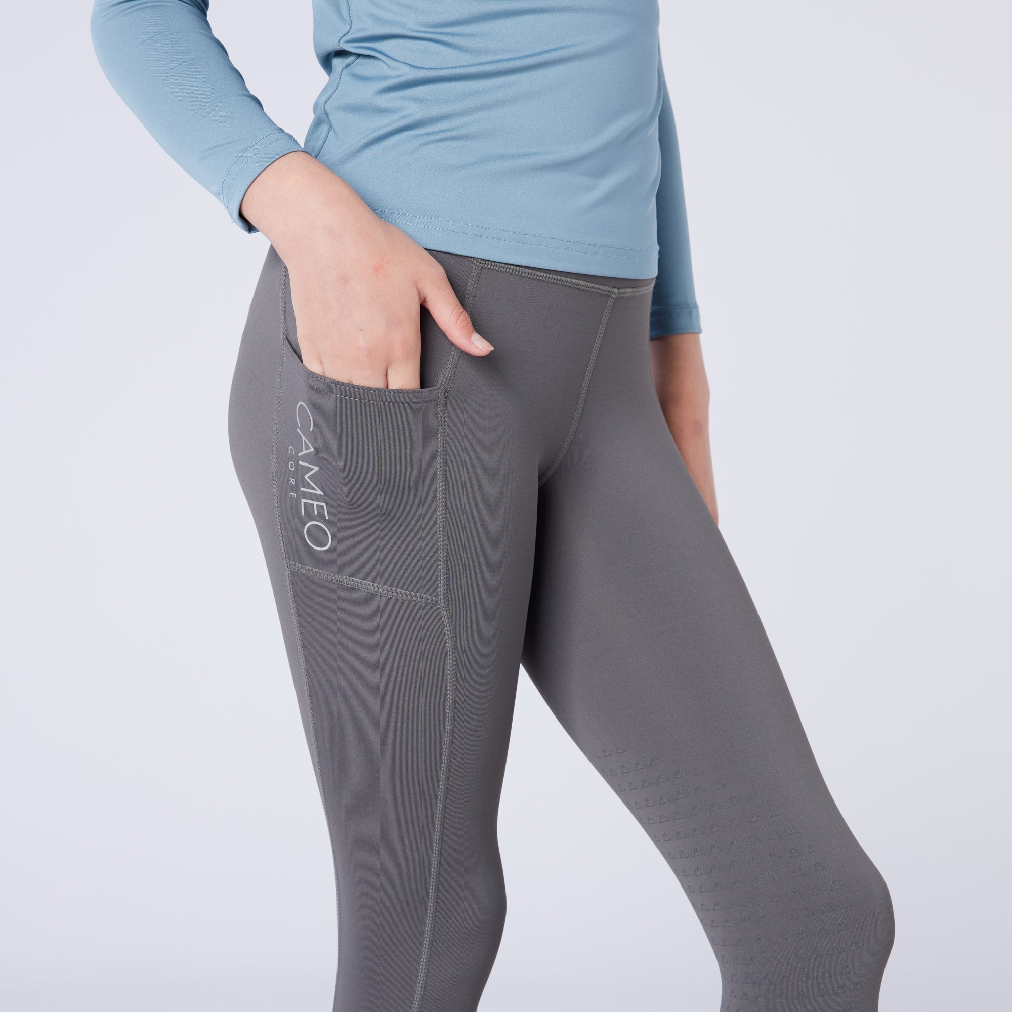 Cameo Junior Core Riding Tights - Childrens Equestrian Leggings with Phone Pocket & Knee Silicone Grip