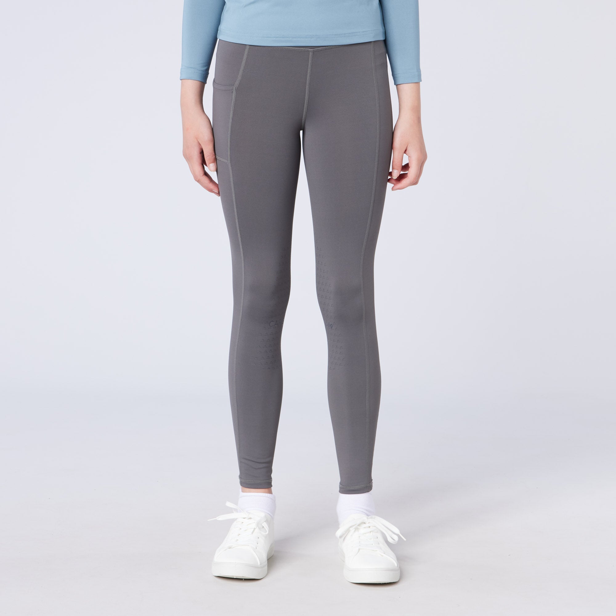CAMEO Junior Grey Riding Tights: Children's Equestrian Leggings with Knee Grip & Phone Pocket