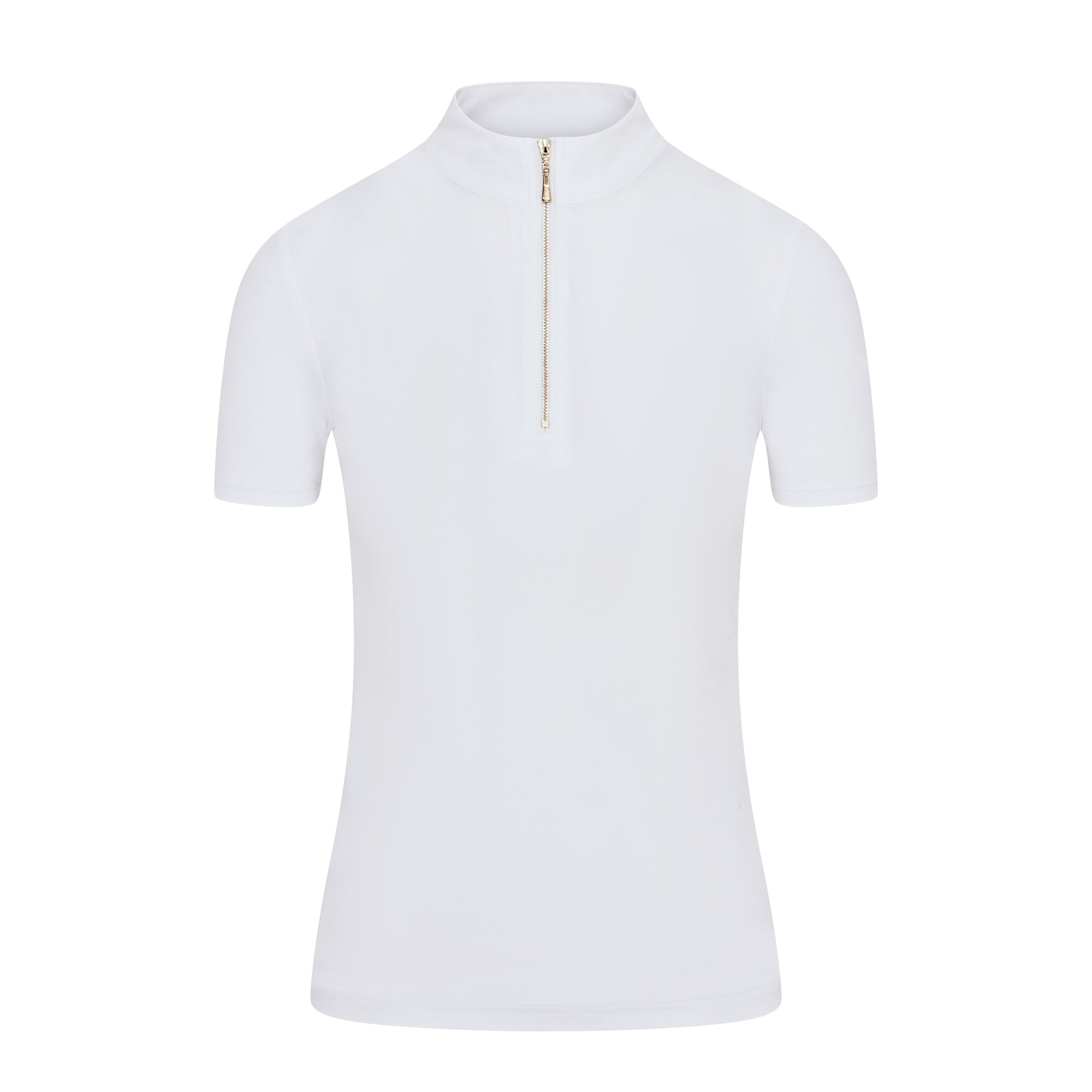 Equiflair CAMEO White Short Sleeve Competition Shirt - Women's Equestrian Riding Apparel with Zipper Collar