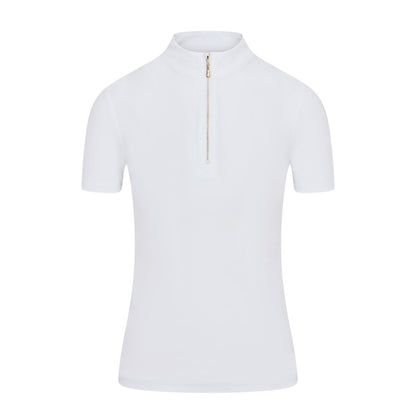 Equiflair CAMEO White Short Sleeve Competition Shirt - Women's Equestrian Riding Apparel with Zipper Collar
