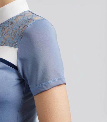 PREMIER EQUINE Campani Infinity Blue Riding Top - Women's Equestrian Short Sleeve Shirt with Lace Detail
