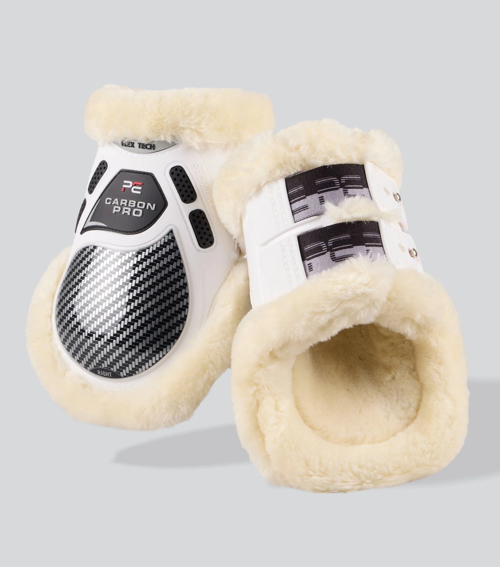 Premier Equine Carbon Pro Techno Wool Fetlock Boots - White Horse Leg Protection Equestrian Gear Carbon Fiber Wool Lined