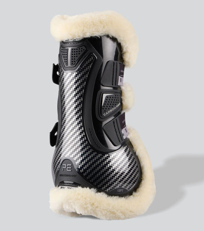 Premier Equine Carbon Pro Tendon Boots: Black horse jumping boots with techno wool lining. Shop Equiflair for ultimate protection!