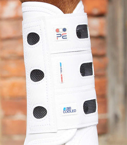 Premier Equine Carbon Tech Air Cooled White Eventing Boots Front - Horse Leg Protection, Breathable.