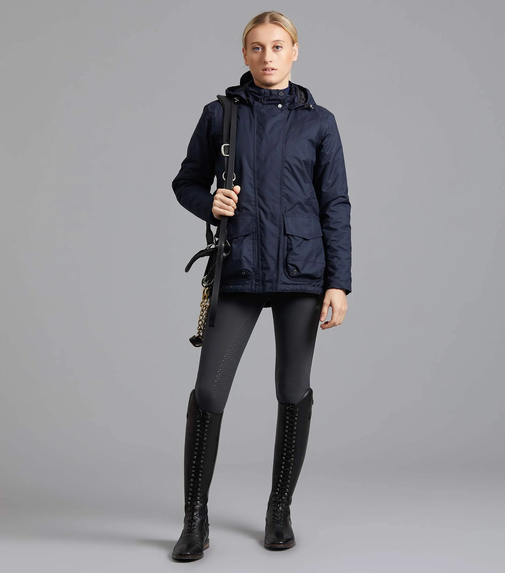 Premier Equine Cascata Ladies Waterproof Riding Coat - Navy, Equestrian Fashion