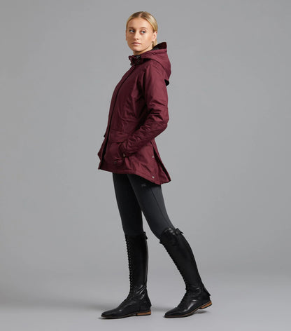 Premier Equine Wine Waterproof Riding Coat. Ladies equestrian fashion by Equiflair. Stay dry and stylish!