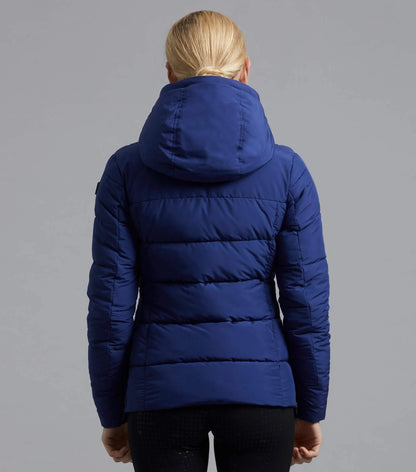 Imperial Navy Ladies Puffer Jacket - Premier Equine Casella Quilted Riding Coat with Hood