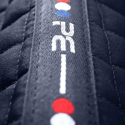 Close Contact Cotton Dressage Saddle Pad - Premier Equine Navy Blue. Quilted equestrian equipment detail.