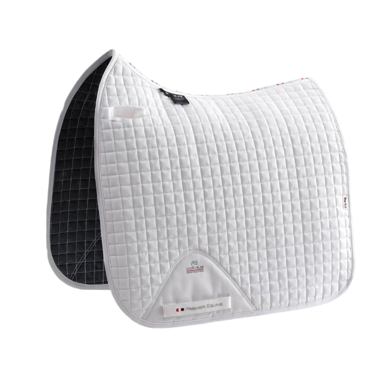 PREMIER EQUINE Close Contact Cotton Dressage Saddle Pad - White. Premium Horse Riding Equipment.