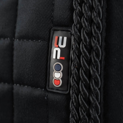 Premier Equine Dressage Saddle Pad: Black Cotton, Close Contact, European Design. Premium Quality for Horse & Rider.