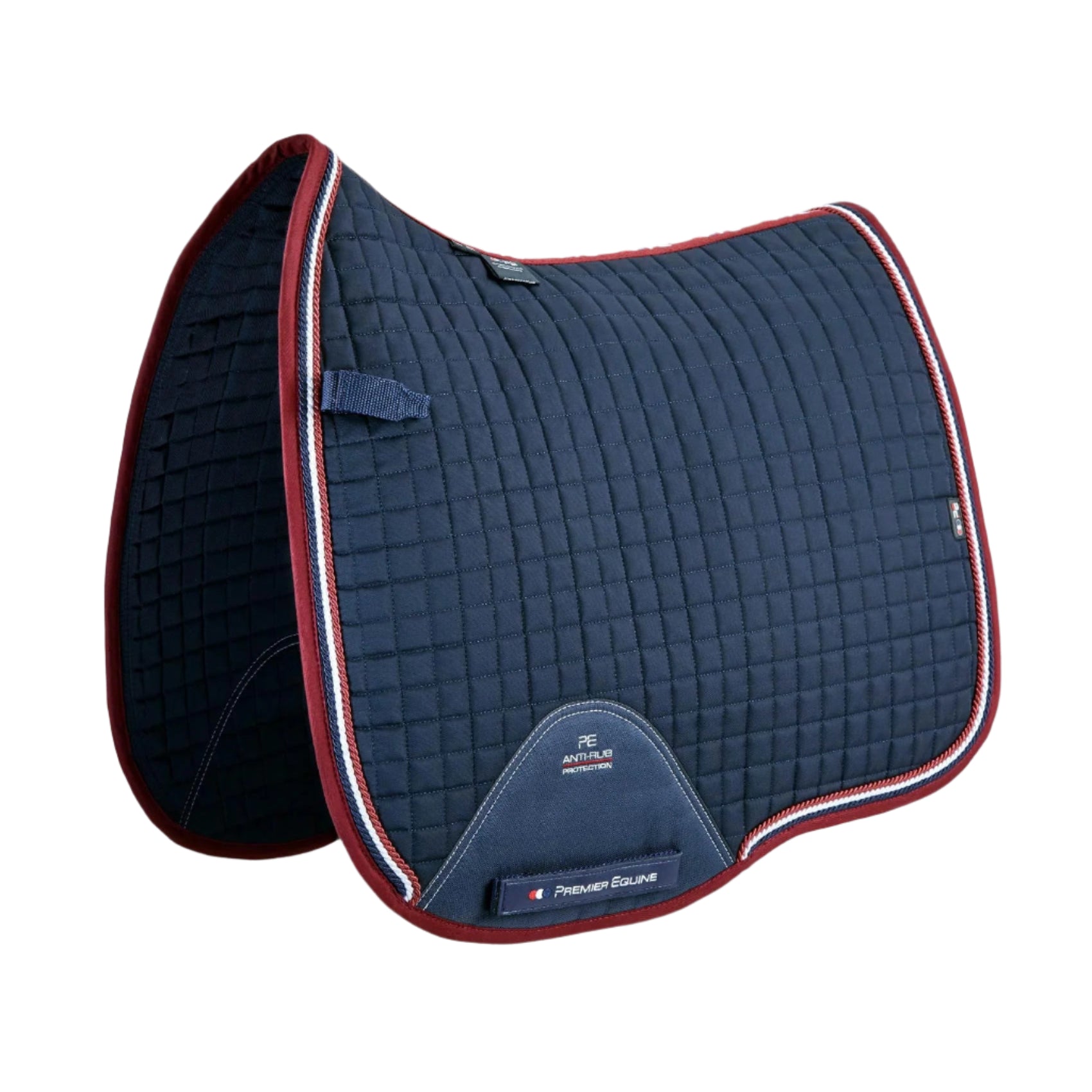 PREMIER EQUINE Dressage Saddle Pad - Close Contact, Navy Cotton Square. High wither, anti-rub protection.