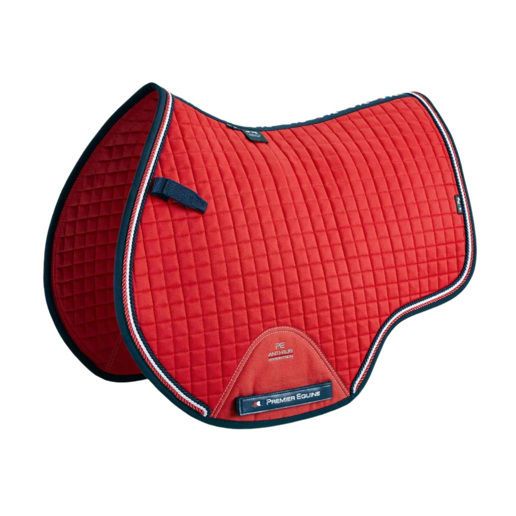 PREMIER EQUINE Red Saddle Pad - GP/Jump Square. Close Contact European Cotton Saddle Pad for Horse Riding. Equiflair.
