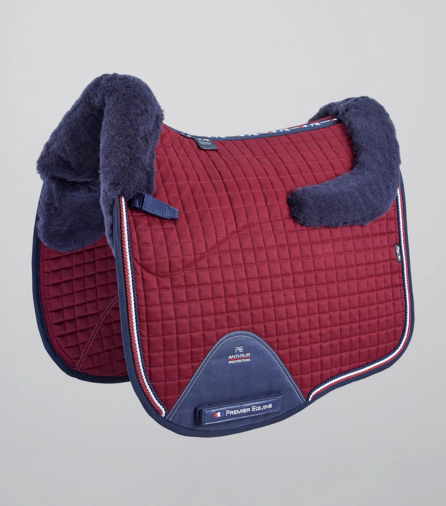 Premier Equine Merino Wool Dressage Saddle Pad Burgundy Navy Wool - Close Contact Horse Riding Equestrian Equipment