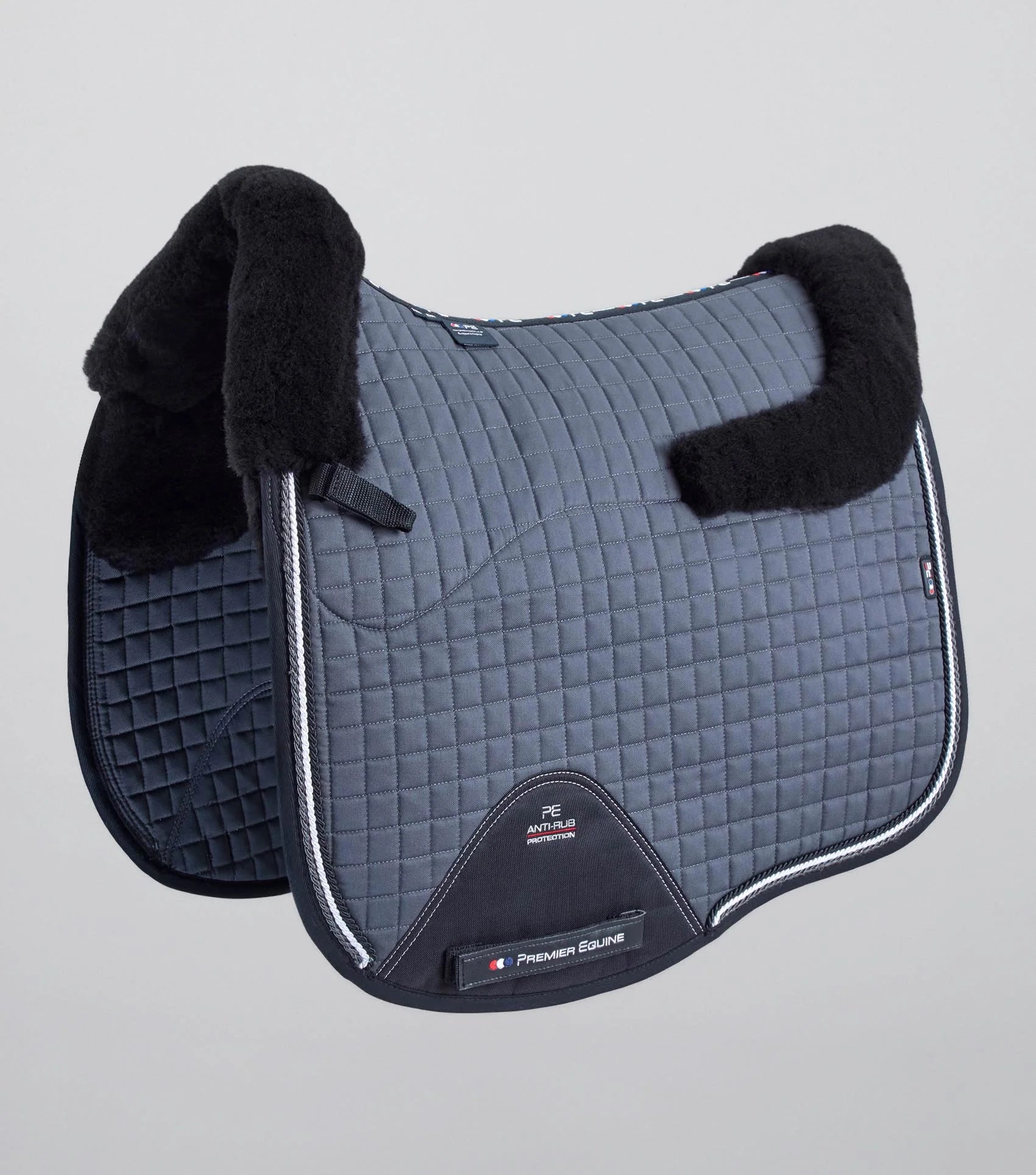 Premier Equine Merino Wool Dressage Saddle Pad - Grey/Black Wool Anti-Rub Protection