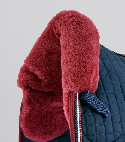 Premier Equine Close Contact Merino Wool Dressage Square Saddle Pad - Navy & Burgundy. Comfortable & Protective Horse Tack.