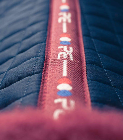 Premier Equine Merino Wool Dressage Saddle Pad - Navy/Burgundy European Square. Close Contact Wool Horse Tack