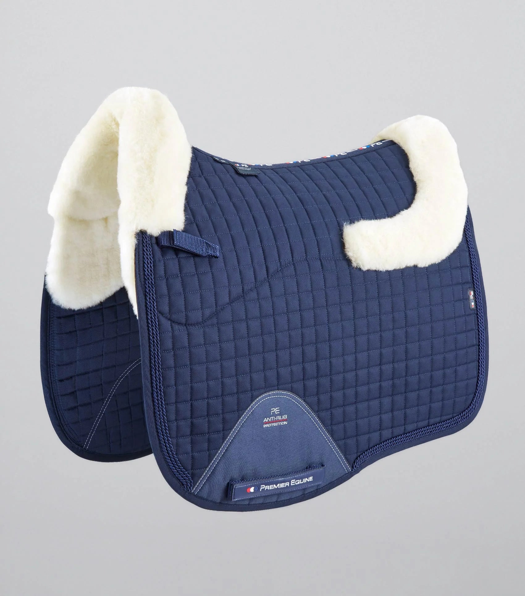 Premier Equine Dressage Saddle Pad - Navy Merino Wool, Natural Wool Padding, Close Contact European Square