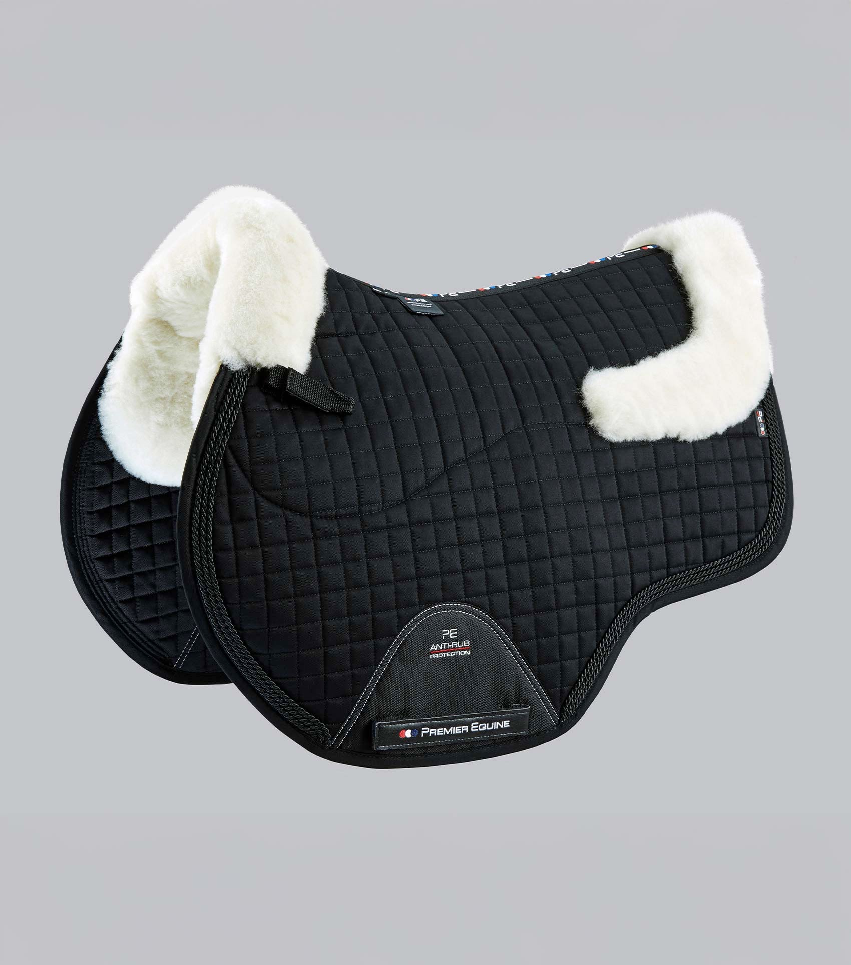 Premier Equine Close Contact Merino Wool GP/Jump Saddle Pad - Black with Natural Wool. Equestrian Horse Riding Gear.