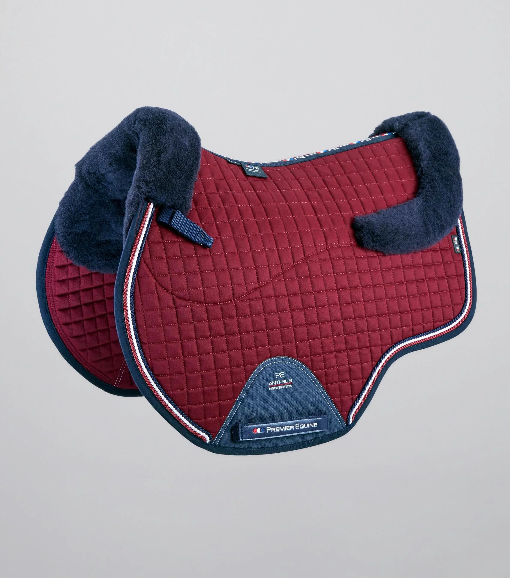 Premier Equine Merino Wool Saddle Pad Burgundy Navy GP/Jump - Close Contact European Saddle Pad for Horses