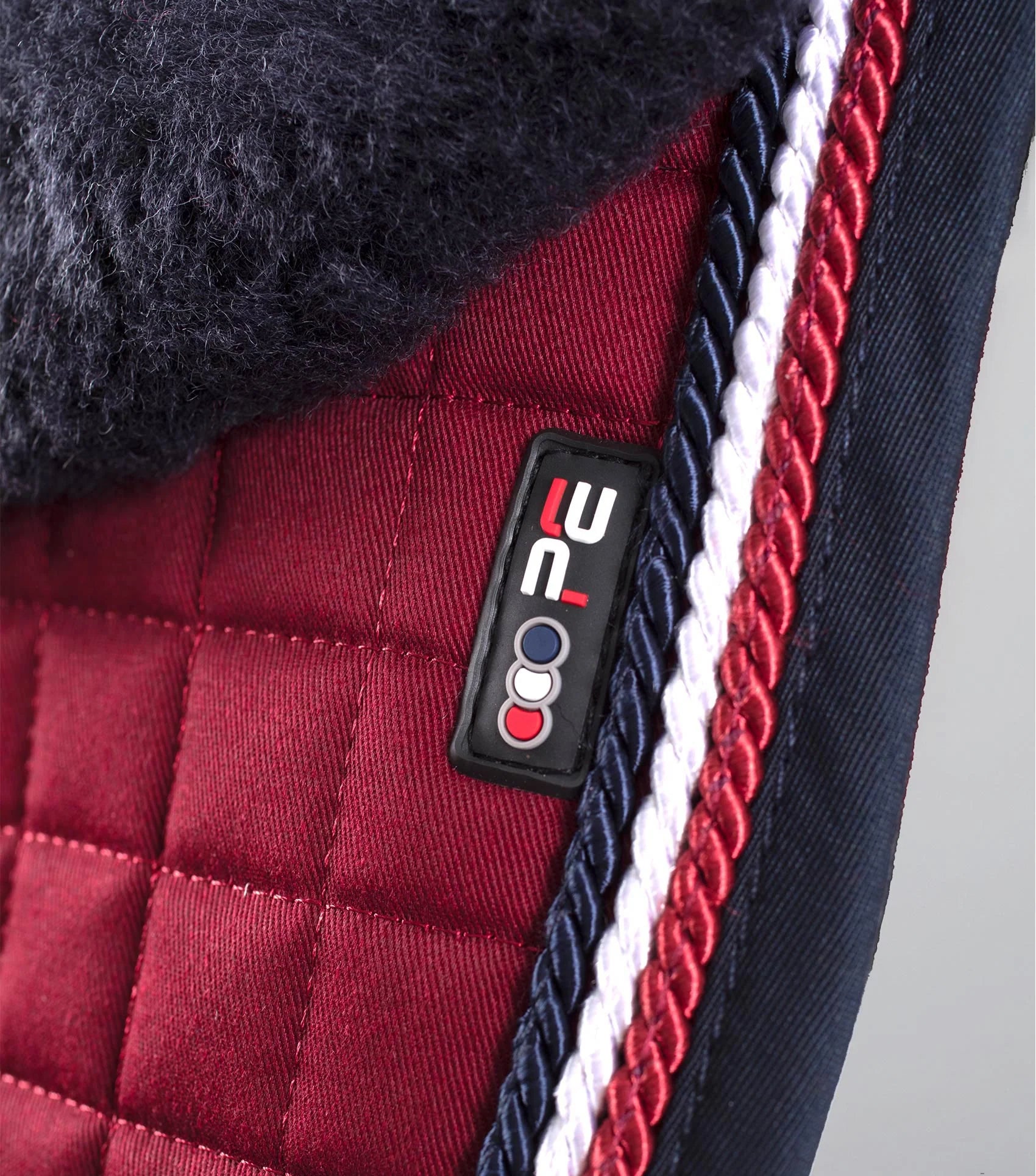 Premier Equine Close Contact Merino Wool European Saddle Pad - Burgundy & Navy Wool GP/Jump Square