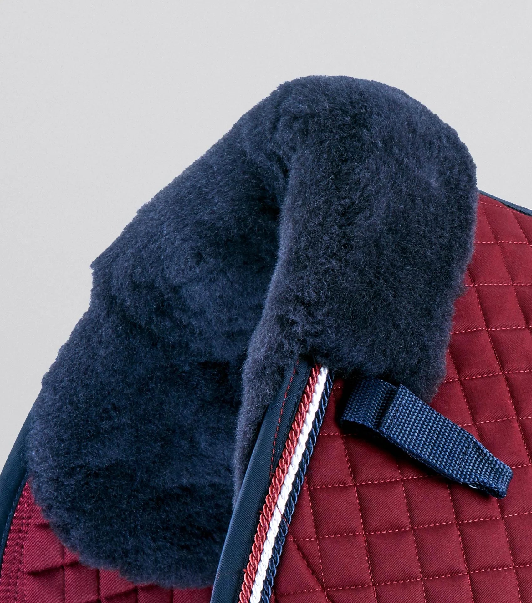 Premier Equine Close Contact Merino Wool Saddle Pad - Burgundy & Navy GP/Jump Square for Horses | Equiflair