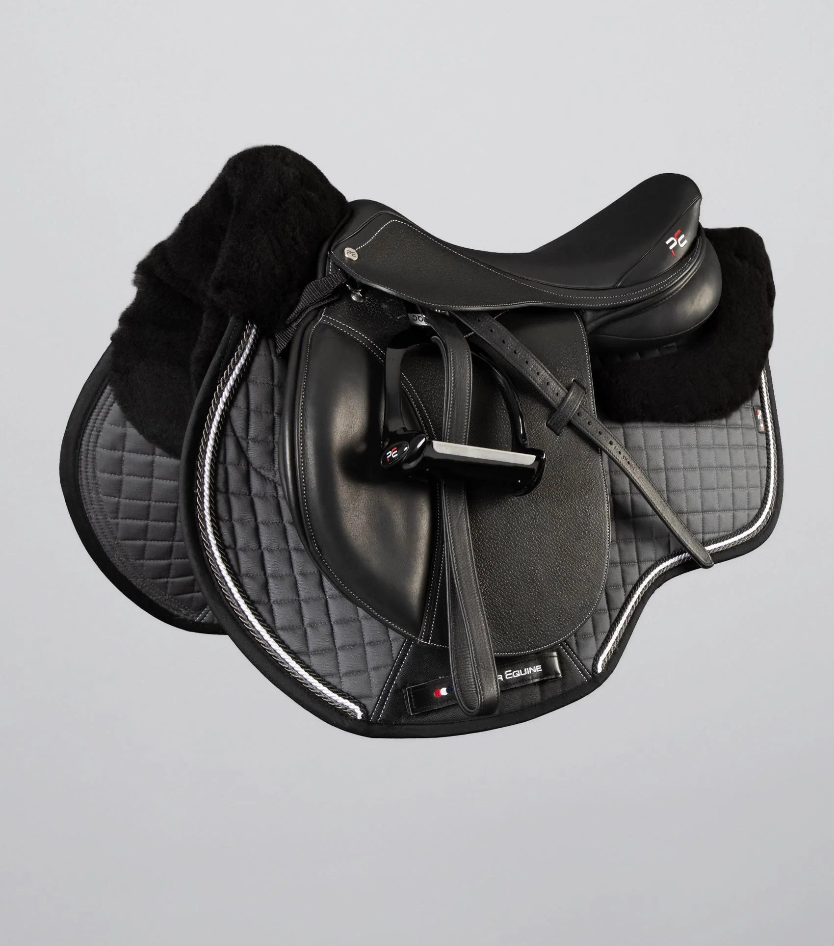 Premier Equine Close Contact Merino Wool Saddle Pad GP/Jump Square - Grey/Black. Equestrian Gear, Horse Tack.