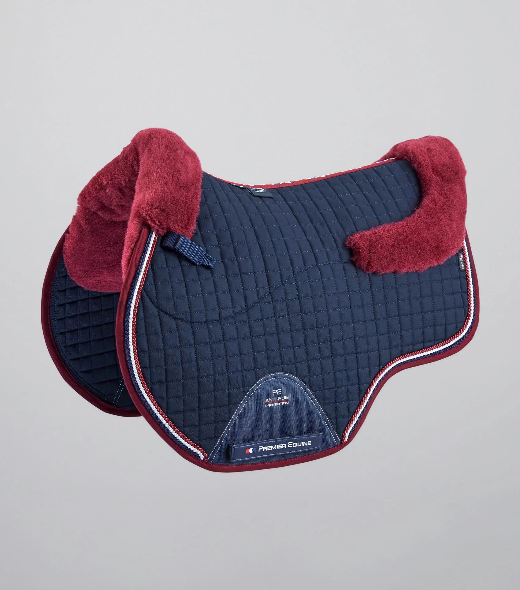 Premier Equine Merino Wool Close Contact GP/Jump Saddle Pad - Navy/Burgundy. Equestrian Horse Riding Saddle Pad