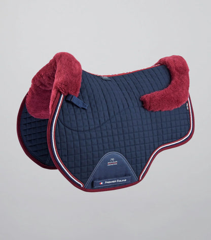 Premier Equine Merino Wool Close Contact GP/Jump Saddle Pad - Navy/Burgundy. Equestrian Horse Riding Saddle Pad