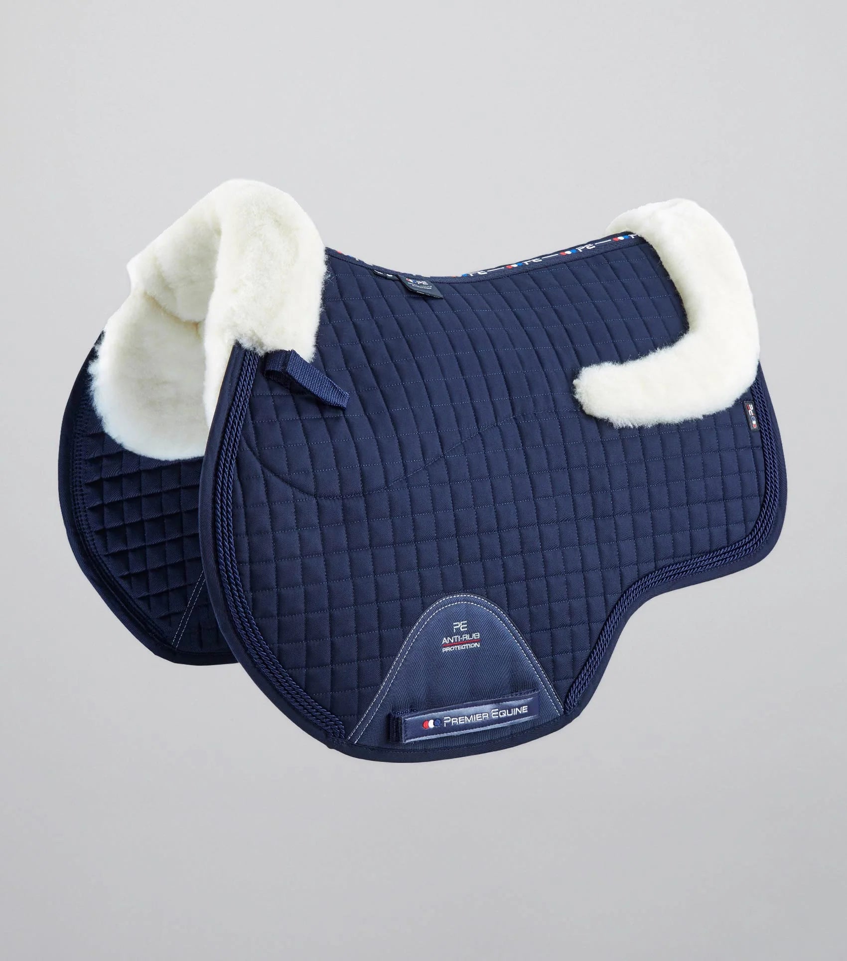 Premier Equine Merino Wool Saddle Pad Navy White - GP Jump Square. Comfortable Horse Riding Equestrian Gear