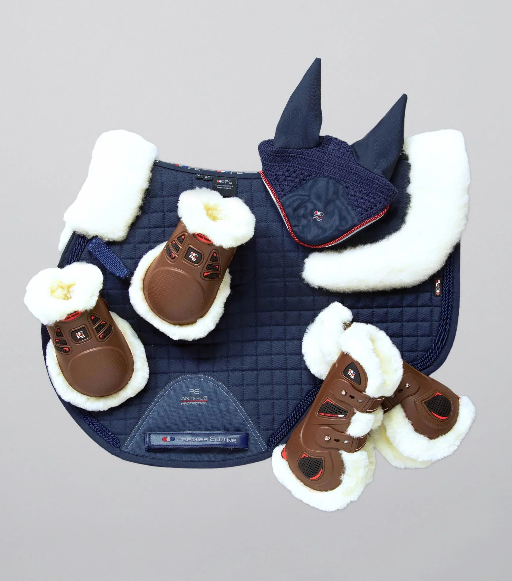PREMIER EQUINE Merino Wool Saddle Pad, GP/Jump Square, Navy/Natural Wool Set - Horse Riding Equipment