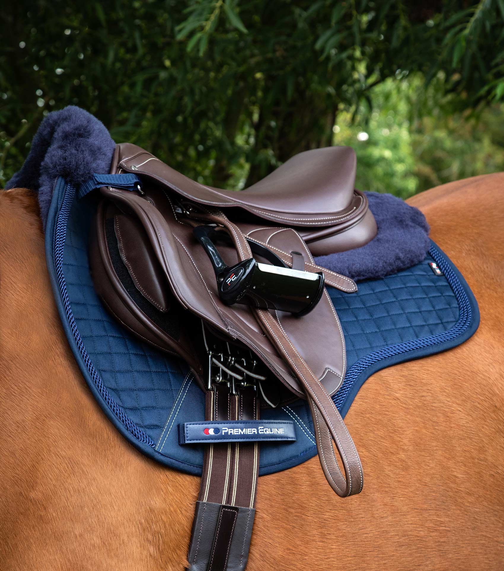 PREMIER EQUINE Merino Wool GP/Jump Saddle Pad Navy - Close Contact Jump Square by Equiflair