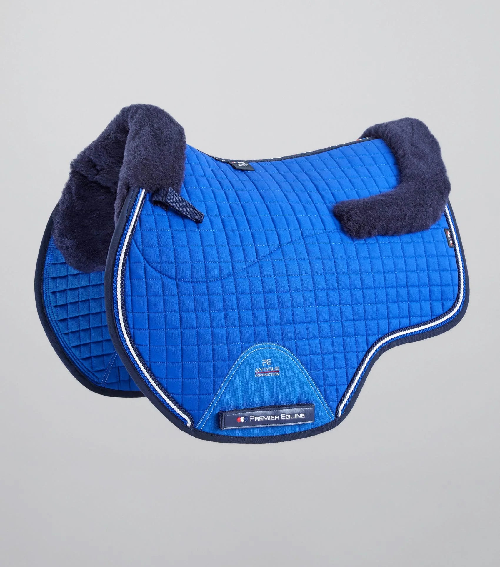Premier Equine Merino Wool GP/Jump Saddle Pad - Royal Blue/Navy Horse Riding Square. Premium Equestrian Equipment.