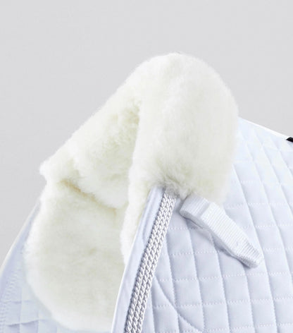 Premier Equine Merino Wool Saddle Pad: White equestrian pad with natural wool lining for horse riding comfort & performance.
