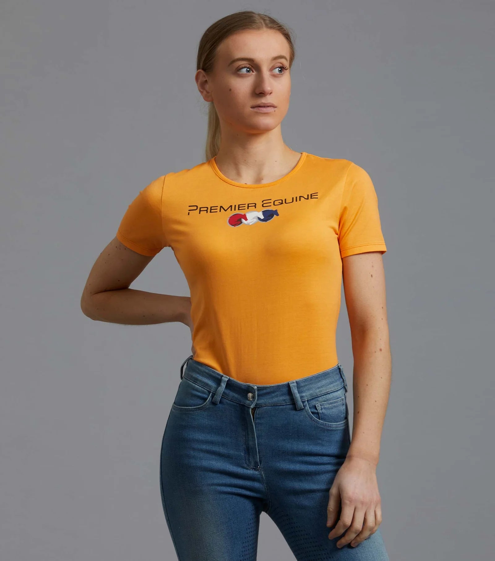 PREMIER EQUINE Chiaro Ladies Cotton Riding T-Shirt - Orange. Comfortable & Breathable. Shop at Equiflair!