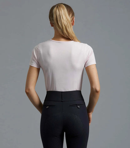 PREMIER EQUINE Pink Cotton Riding T-Shirt & Breeches (Back View). Ladies Equestrian Apparel by Equiflair.