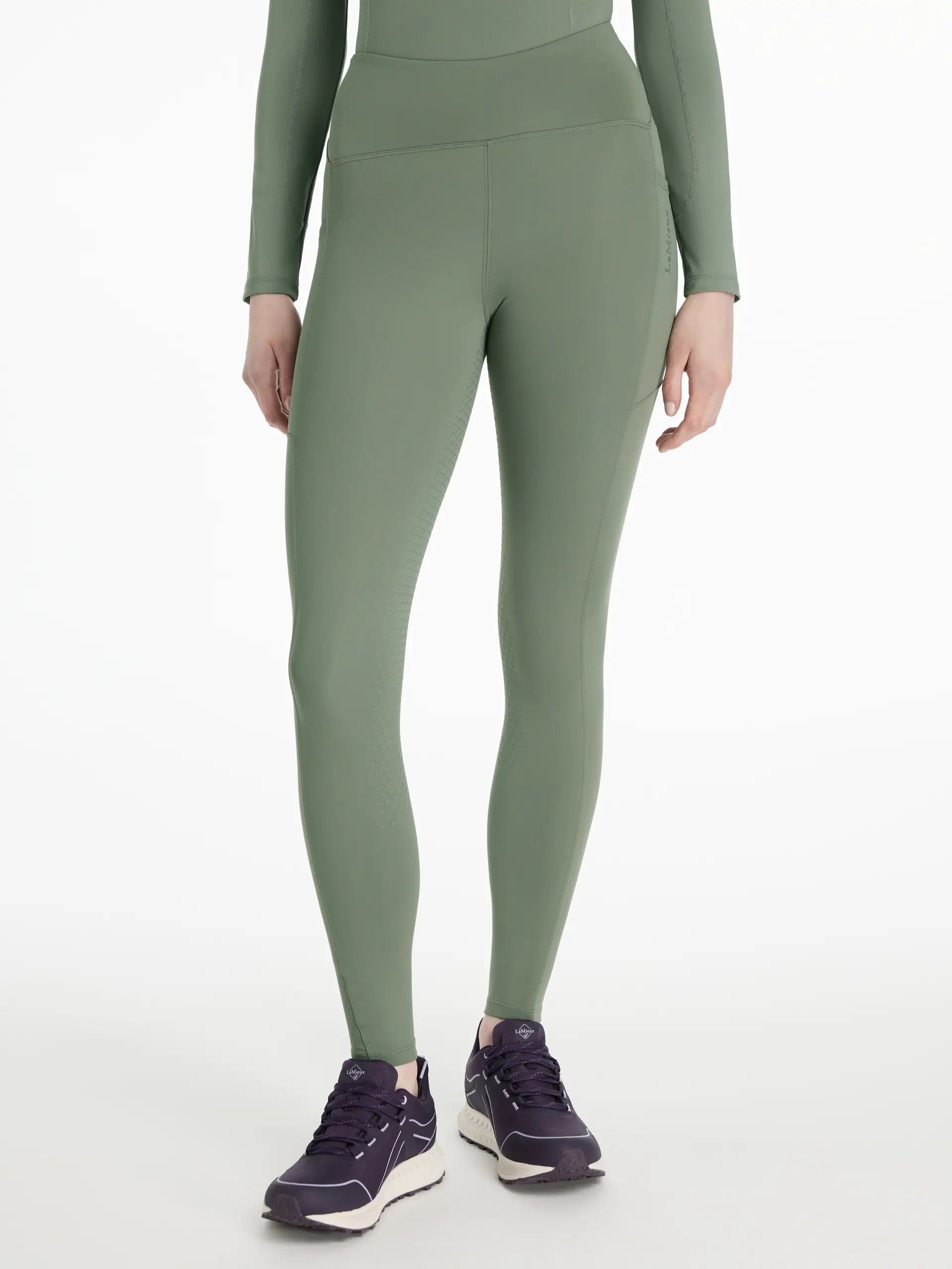 Lemieux Natalie Brushed Pull On Rosemary Riding Leggings: Thermal, Full Seat Grip, Equestrian Apparel