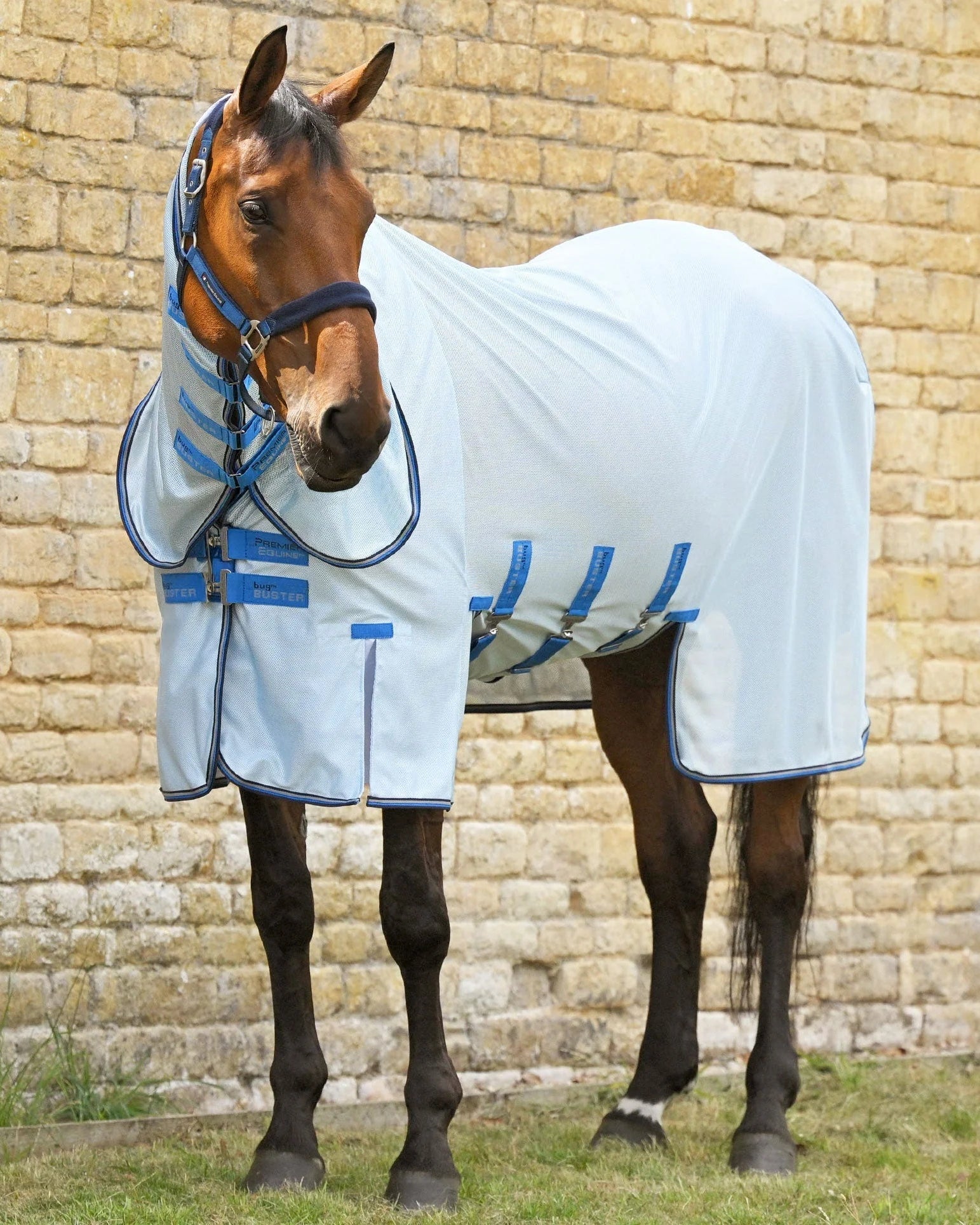 Premier Equine Combo Bug Buster Fly Rug with Belly Flap Blue - Fly Protection Horse 5'0"