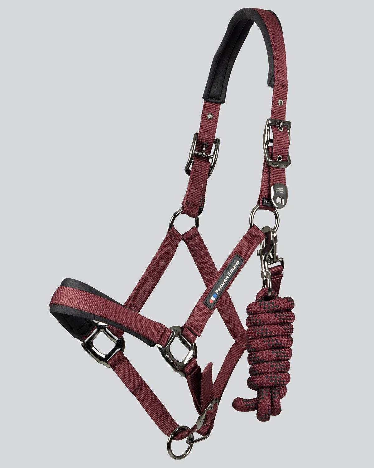 Premier Equine Corda Padded Head Collar with Lead Rope Burgundy