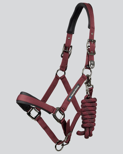 Premier Equine Burgundy Horse Halter with Lead Rope - Padded Head Collar
